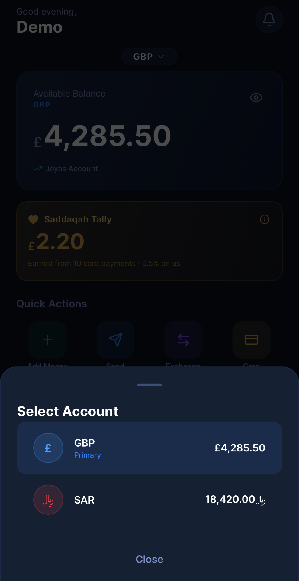Accounts — Switch currency in a tap