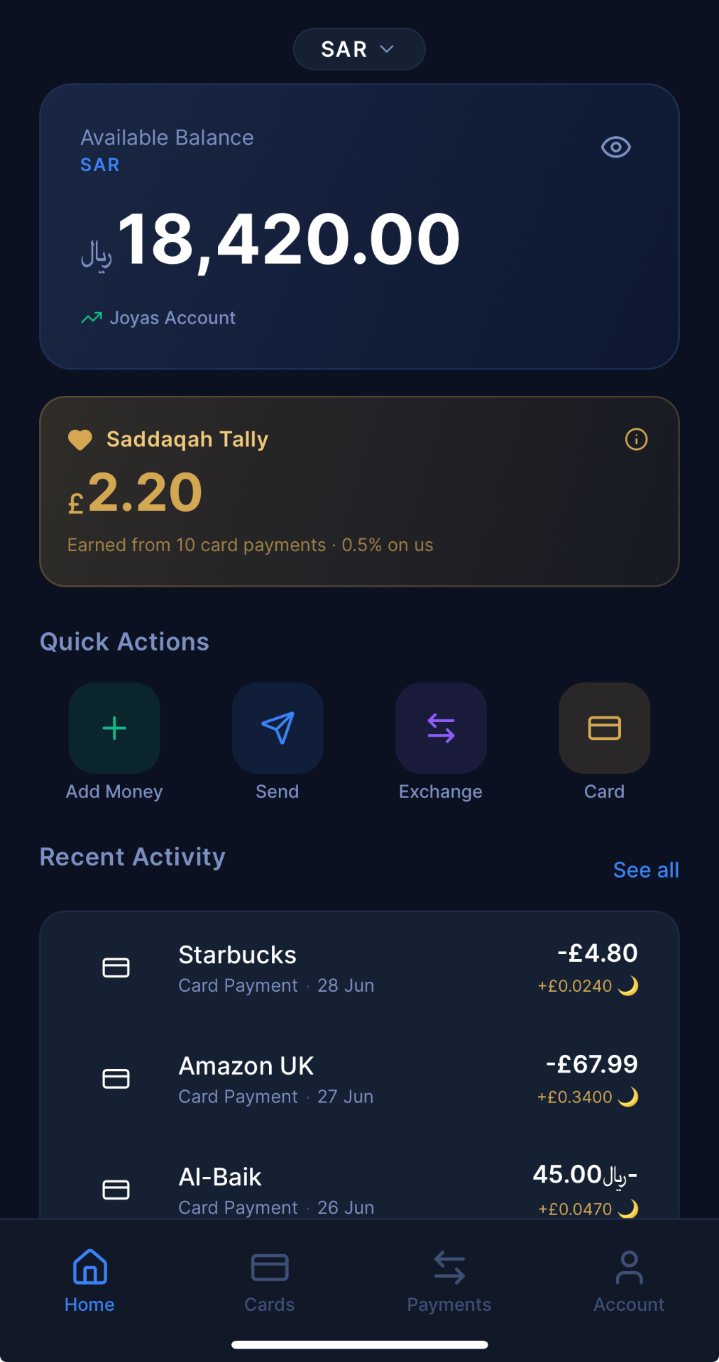 SAR account — Hold and spend in Saudi Riyal